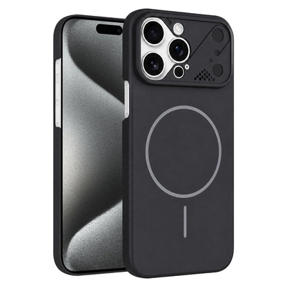 For iPhone 15 Pro Max Ultra-thin Gold Armor PC Magnetic Phone Case - Black - EDA009985706D