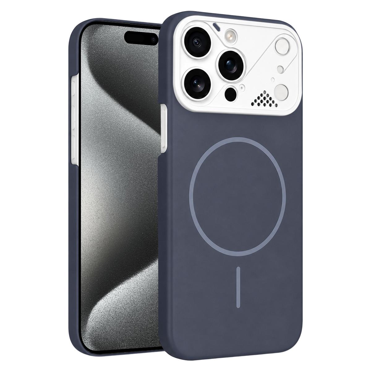 For iPhone 15 Pro Max Ultra-thin Gold Armor PC Magnetic Phone Case - Carbon Gray - EDA009985706G