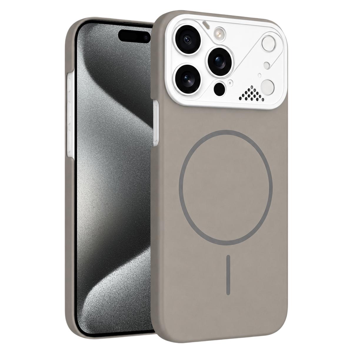 For iPhone 15 Pro Ultra-thin Gold Armor PC Magnetic Phone Case - Titanium Gray - EDA009985707F