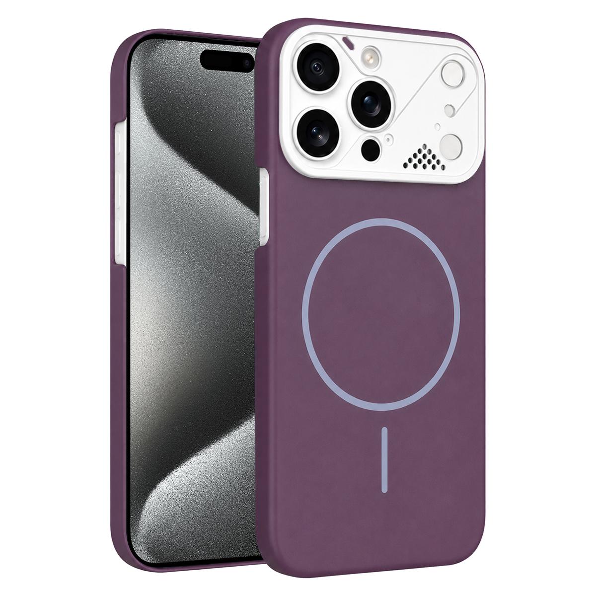 For iPhone 15 Pro Ultra-thin Gold Armor PC Magnetic Phone Case - Purple - EDA009985707I