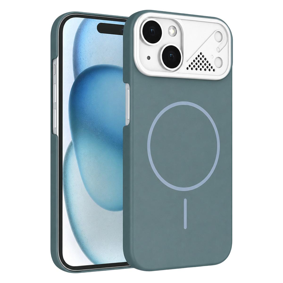 For iPhone 15 Ultra-thin Gold Armor PC Magnetic Phone Case - Surge Blue - EDA009985708A