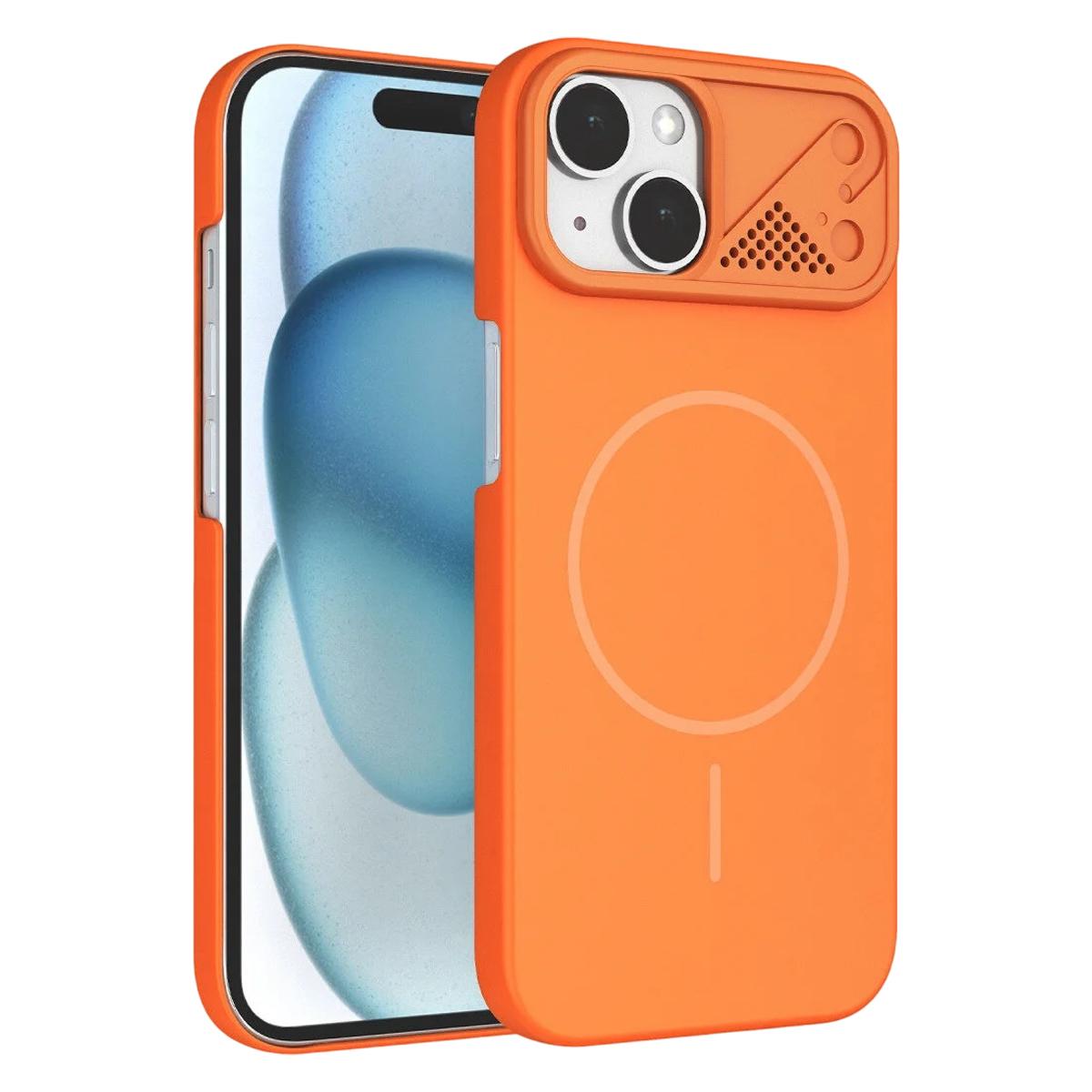 For iPhone 15 Ultra-thin Gold Armor PC Magnetic Phone Case - Orange - EDA009985708B