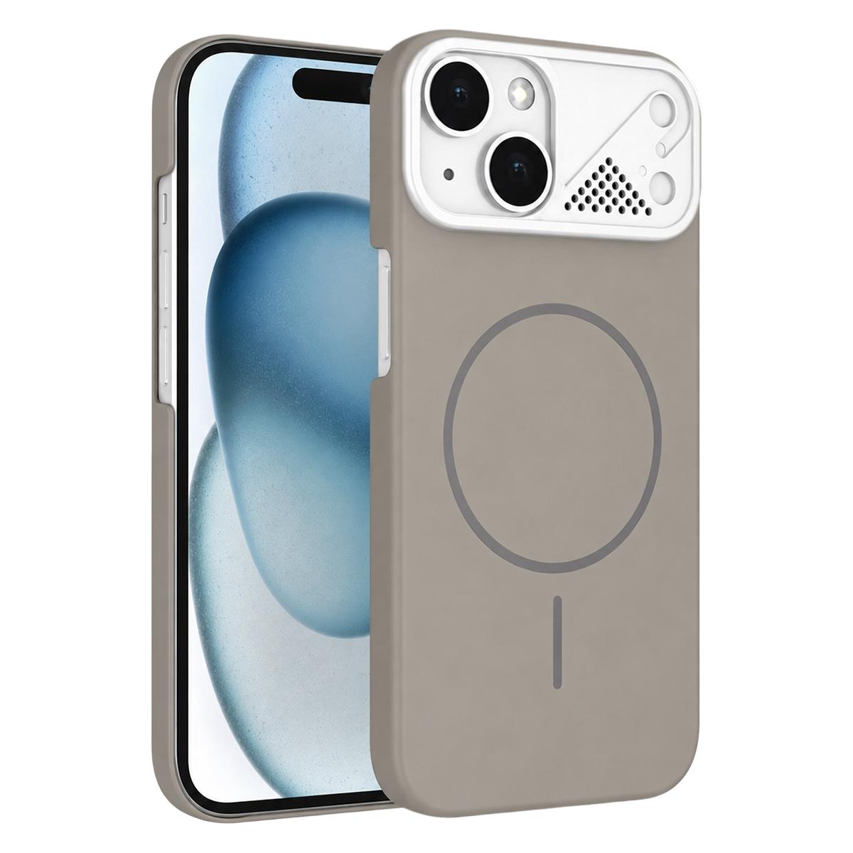 For iPhone 15 Ultra-thin Gold Armor PC Magnetic Phone Case - Titanium Gray - EDA009985708F