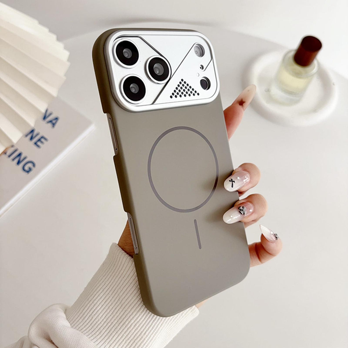 For iPhone 15 Ultra-thin Gold Armor PC Magnetic Phone Case - Titanium Gray - EDA009985708F