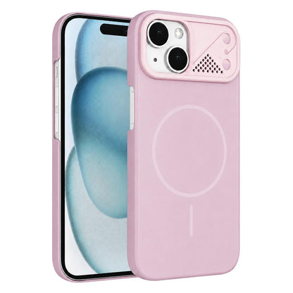 For iPhone 15 Ultra-thin Gold Armor PC Magnetic Phone Case - Sakura Pink - EDA009985708H