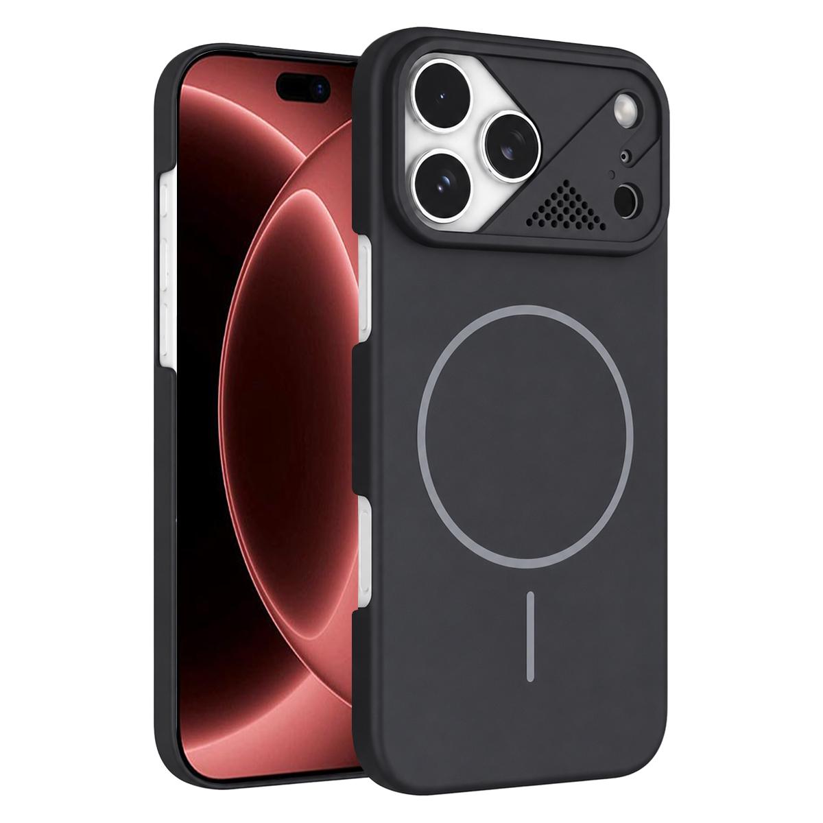 For iPhone 18 Pro Max Ultra-thin Gold Armor PC Magnetic Phone Case - Black - EDA009985710D