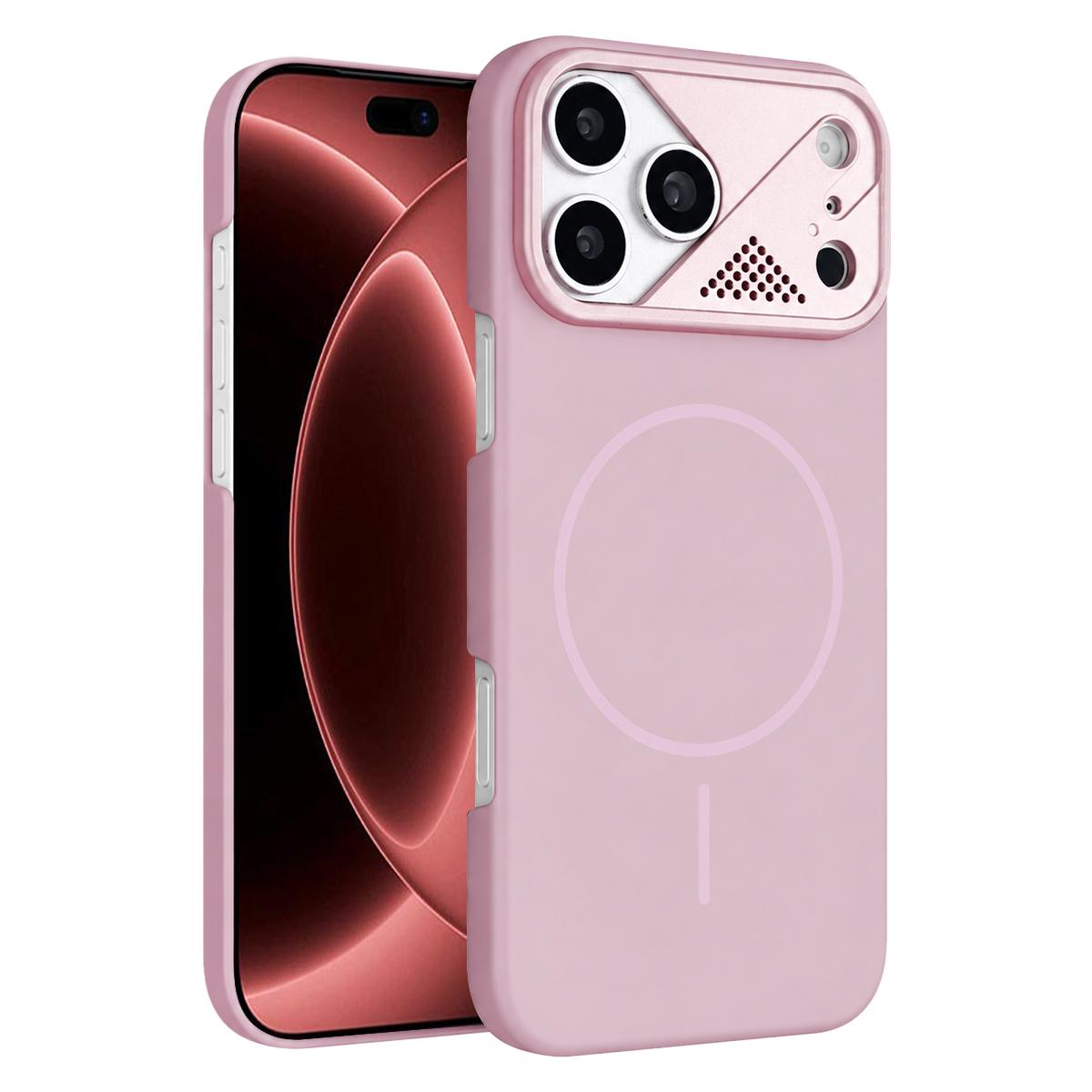 For iPhone 18 Pro Max Ultra-thin Gold Armor PC Magnetic Phone Case - Sakura Pink - EDA009985710H