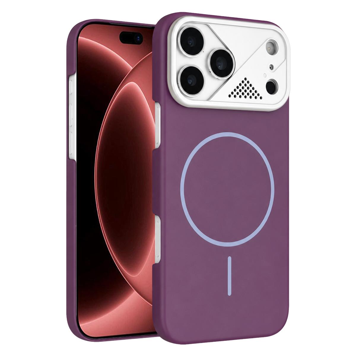 For iPhone 18 Pro Max Ultra-thin Gold Armor PC Magnetic Phone Case - Purple - EDA009985710I