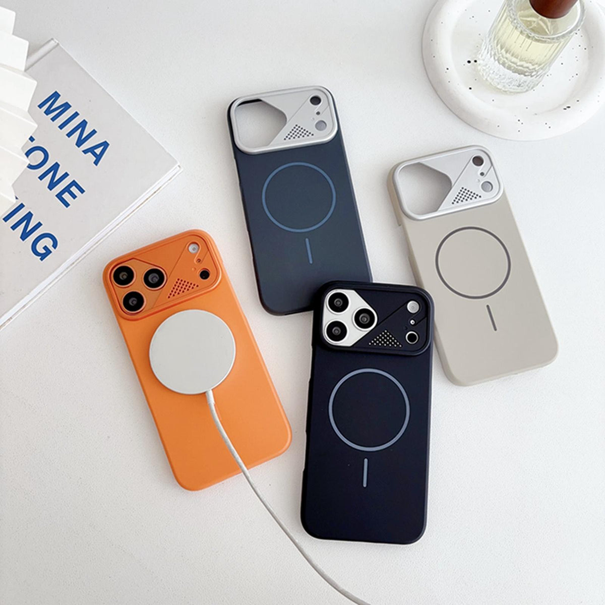 For iPhone 18 Pro Max Ultra-thin Gold Armor PC Magnetic Phone Case - Orange - EDA009985710B