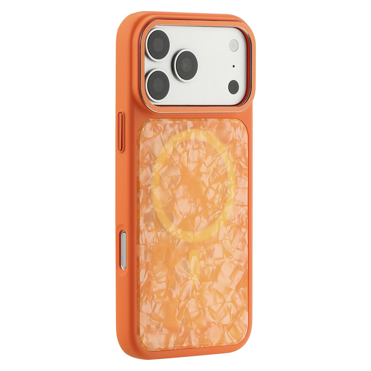 For iPhone 17 Pro Max Iridescent Solid Color Shell Patterned Magnetic Phone Case - Orange - EDA009987101D