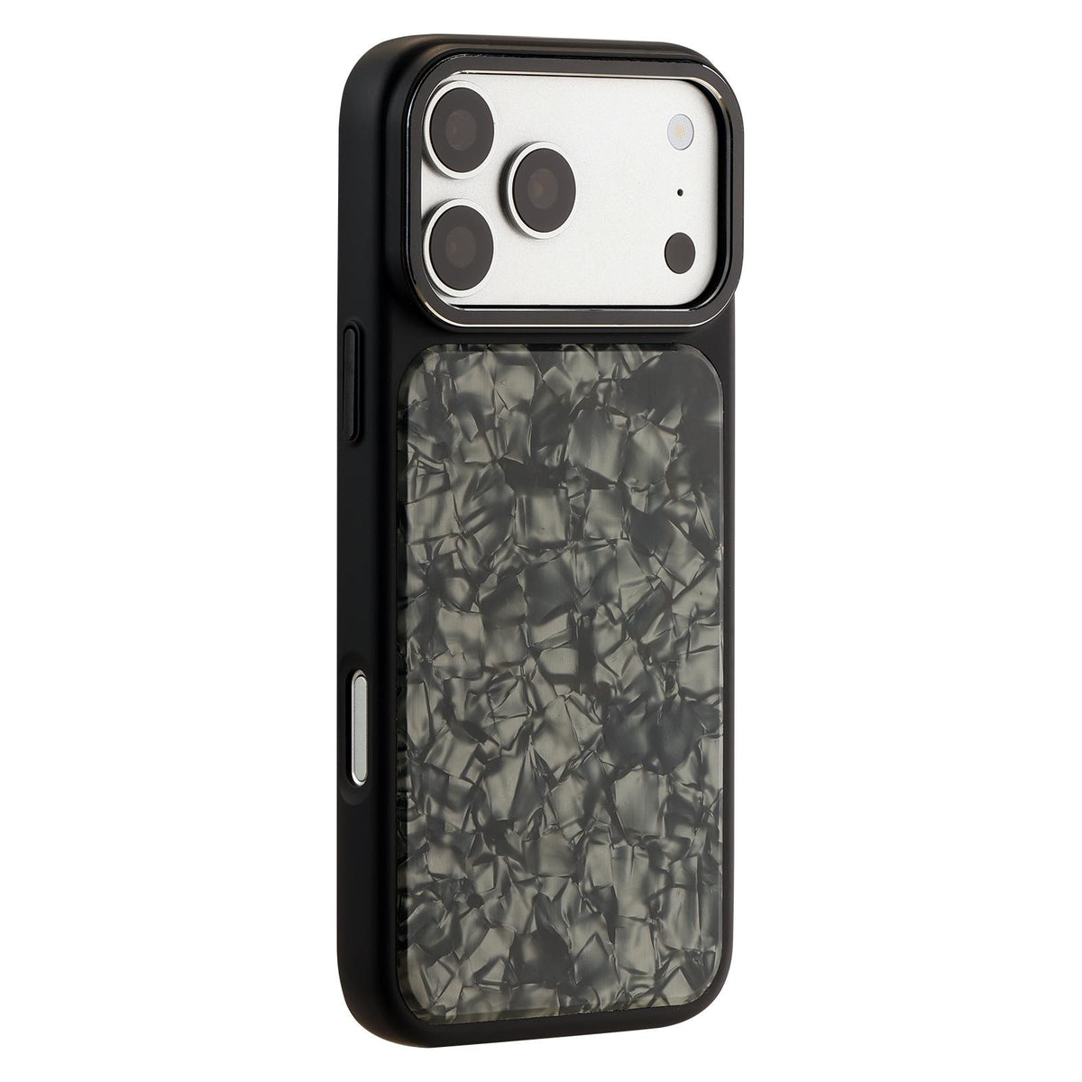 For iPhone 17 Pro Iridescent Solid Color Shell Patterned Magnetic Phone Case - Black - EDA009987102C