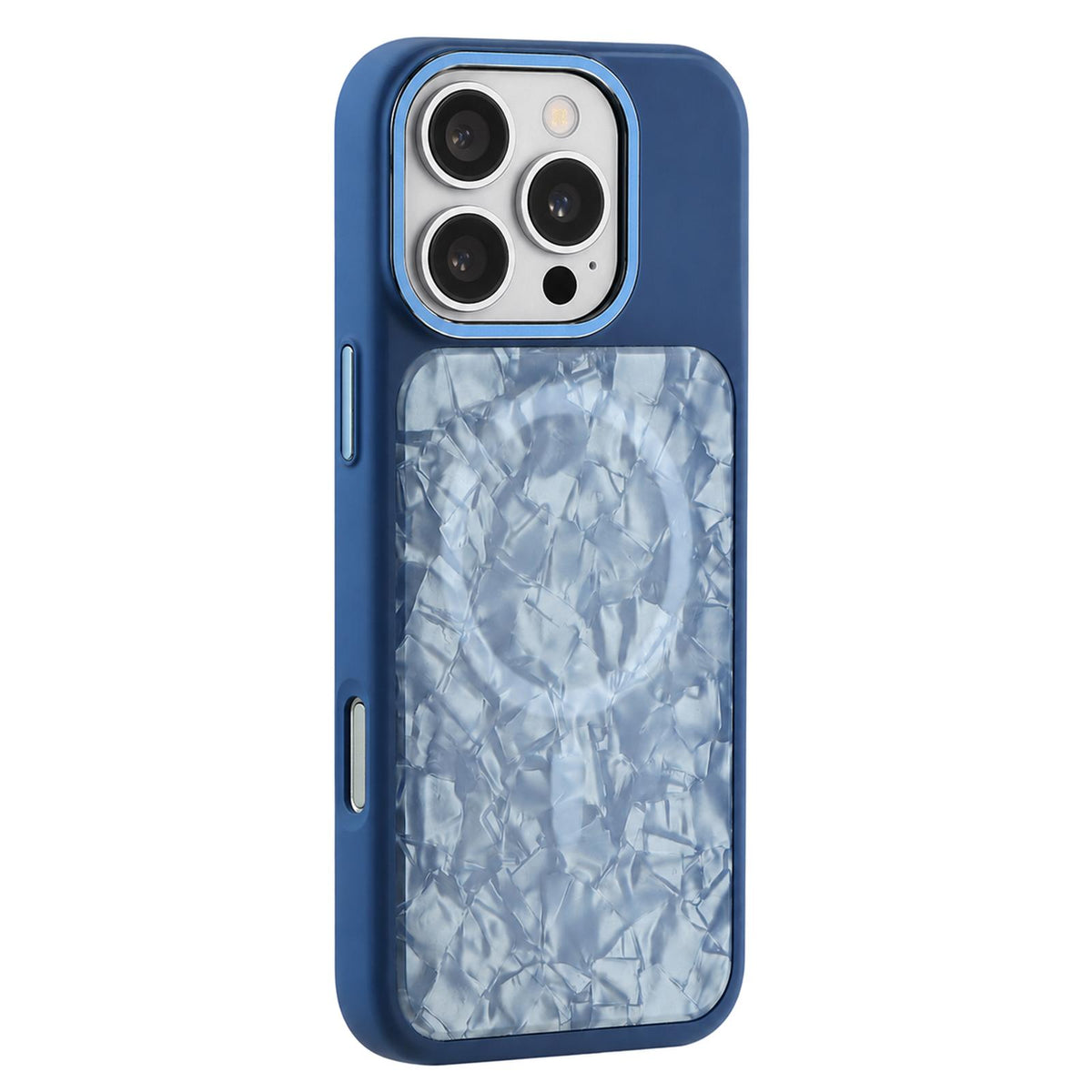 For iPhone 16 Pro Max Iridescent Solid Color Shell Patterned Magnetic Phone Case - Blue - EDA009987104B