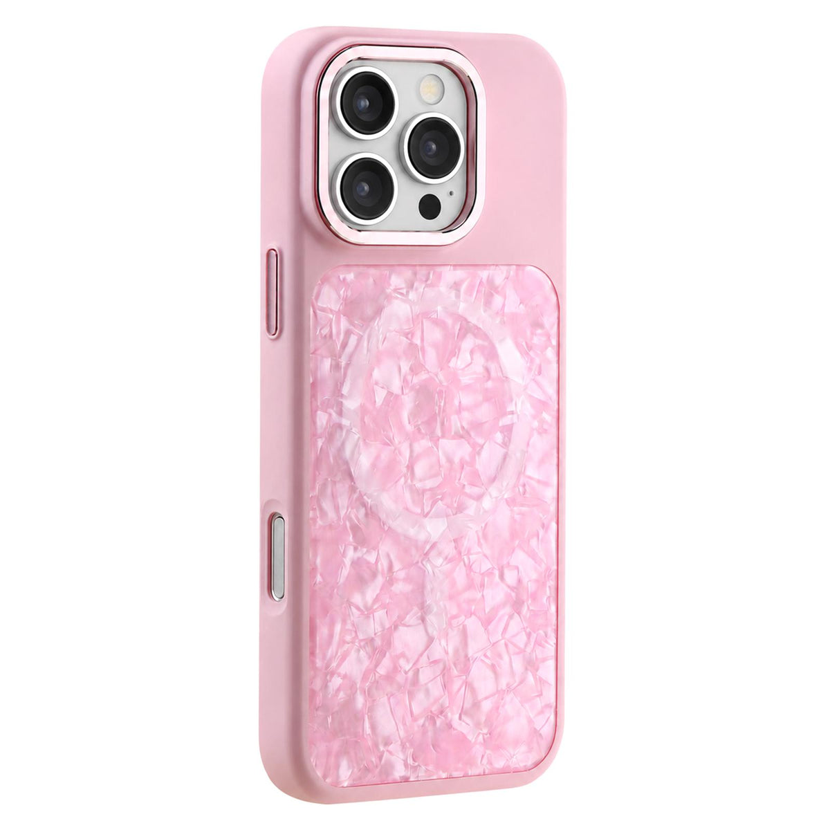 For iPhone 16 Pro Max Iridescent Solid Color Shell Patterned Magnetic Phone Case - Pink - EDA009987104E