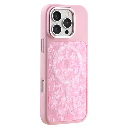 For iPhone 16 Pro Max Iridescent Solid Color Shell Patterned Magnetic Phone Case - Pink - EDA009987104E