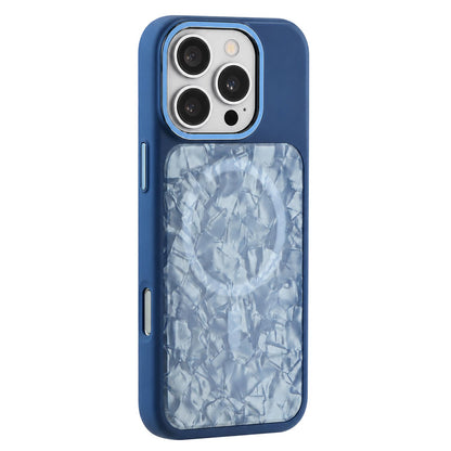 For iPhone 16 Pro Iridescent Solid Color Shell Patterned Magnetic Phone Case - Blue - EDA009987105B