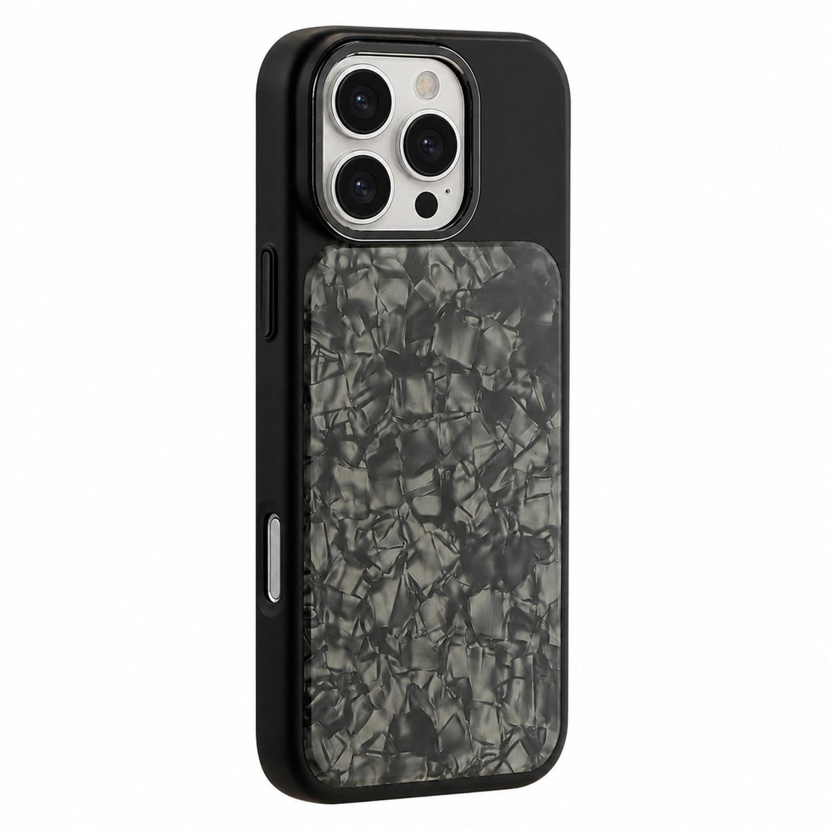 For iPhone 16 Pro Iridescent Solid Color Shell Patterned Magnetic Phone Case - Black - EDA009987105C