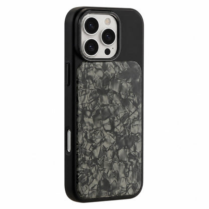 For iPhone 16 Pro Iridescent Solid Color Shell Patterned Magnetic Phone Case - Black - EDA009987105C