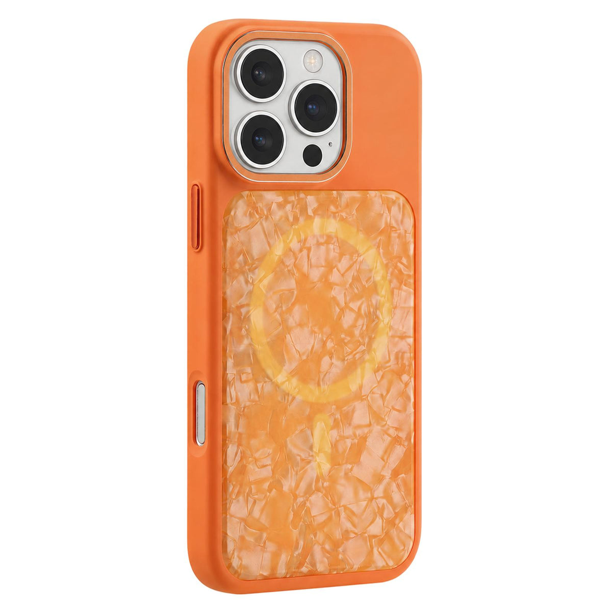 For iPhone 16 Pro Iridescent Solid Color Shell Patterned Magnetic Phone Case - Orange - EDA009987105D