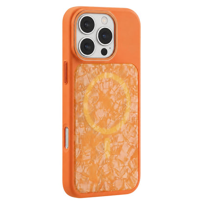 For iPhone 16 Pro Iridescent Solid Color Shell Patterned Magnetic Phone Case - Orange - EDA009987105D