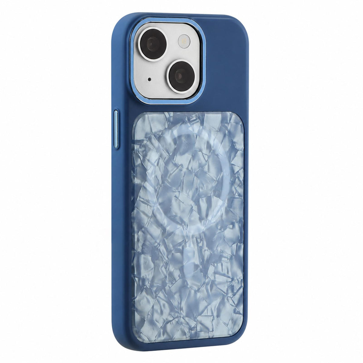 For iPhone 15 Iridescent Solid Color Shell Patterned Magnetic Phone Case - Blue - EDA009987109B