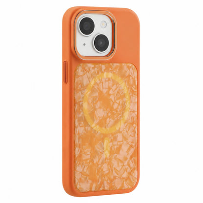 For iPhone 15 Iridescent Solid Color Shell Patterned Magnetic Phone Case - Orange - EDA009987109D