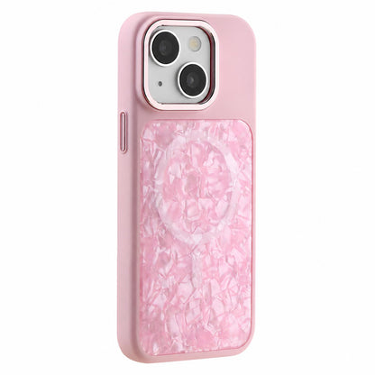 For iPhone 15 Iridescent Solid Color Shell Patterned Magnetic Phone Case - Pink - EDA009987109E
