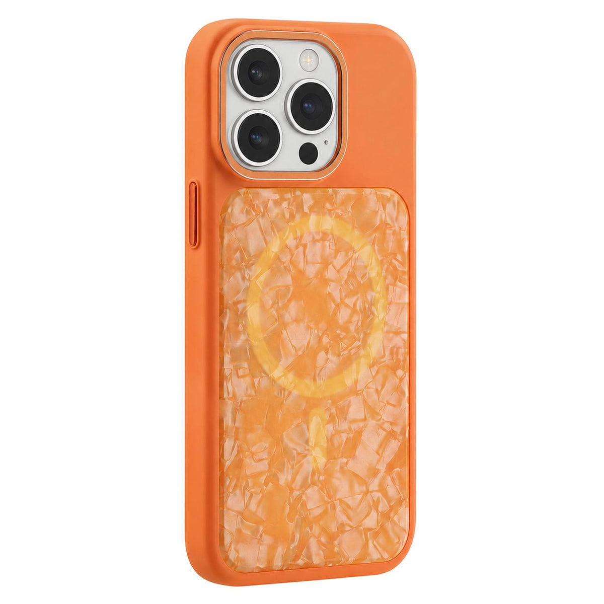 For iPhone 14 Pro Max Iridescent Solid Color Shell Patterned Magnetic Phone Case - Orange - EDA009987110D