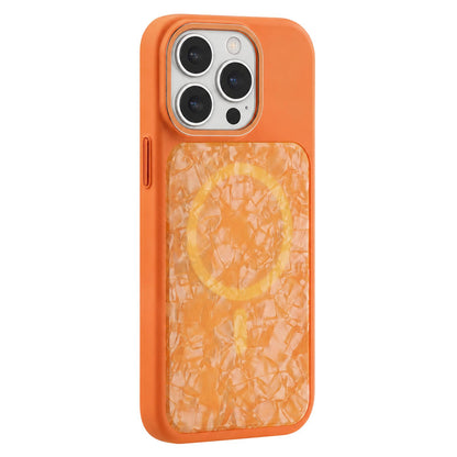 For iPhone 14 Pro Iridescent Solid Color Shell Patterned Magnetic Phone Case - Orange - EDA009987111D
