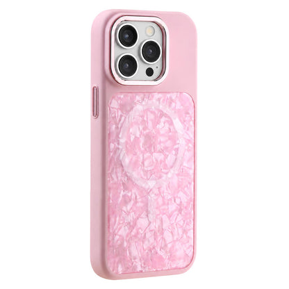 For iPhone 14 Pro Iridescent Solid Color Shell Patterned Magnetic Phone Case - Pink - EDA009987111E