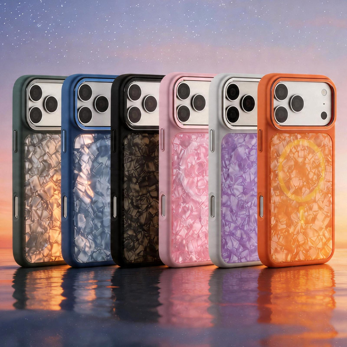 For iPhone 13 Pro Max Iridescent Solid Color Shell Patterned Magnetic Phone Case - Pink - EDA009987113E