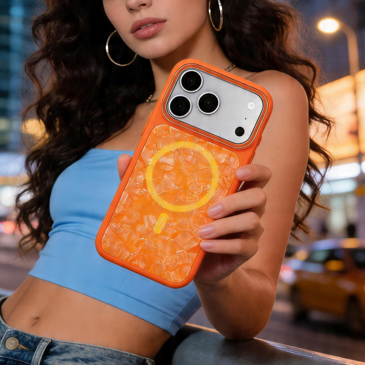 For iPhone 17 Iridescent Solid Color Shell Patterned Magnetic Phone Case - Grey - EDA009987103A
