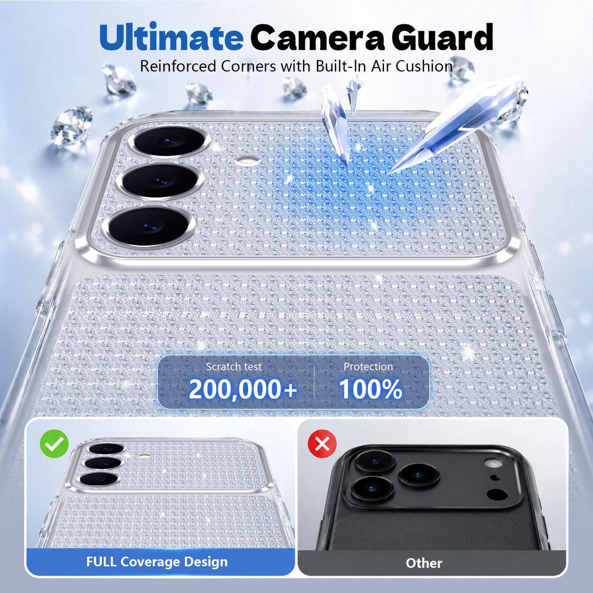 For Galaxy S25 5G / S24 5G Sparkling Diamond Glitter Airbag Phone Case - White - EDA009987206A