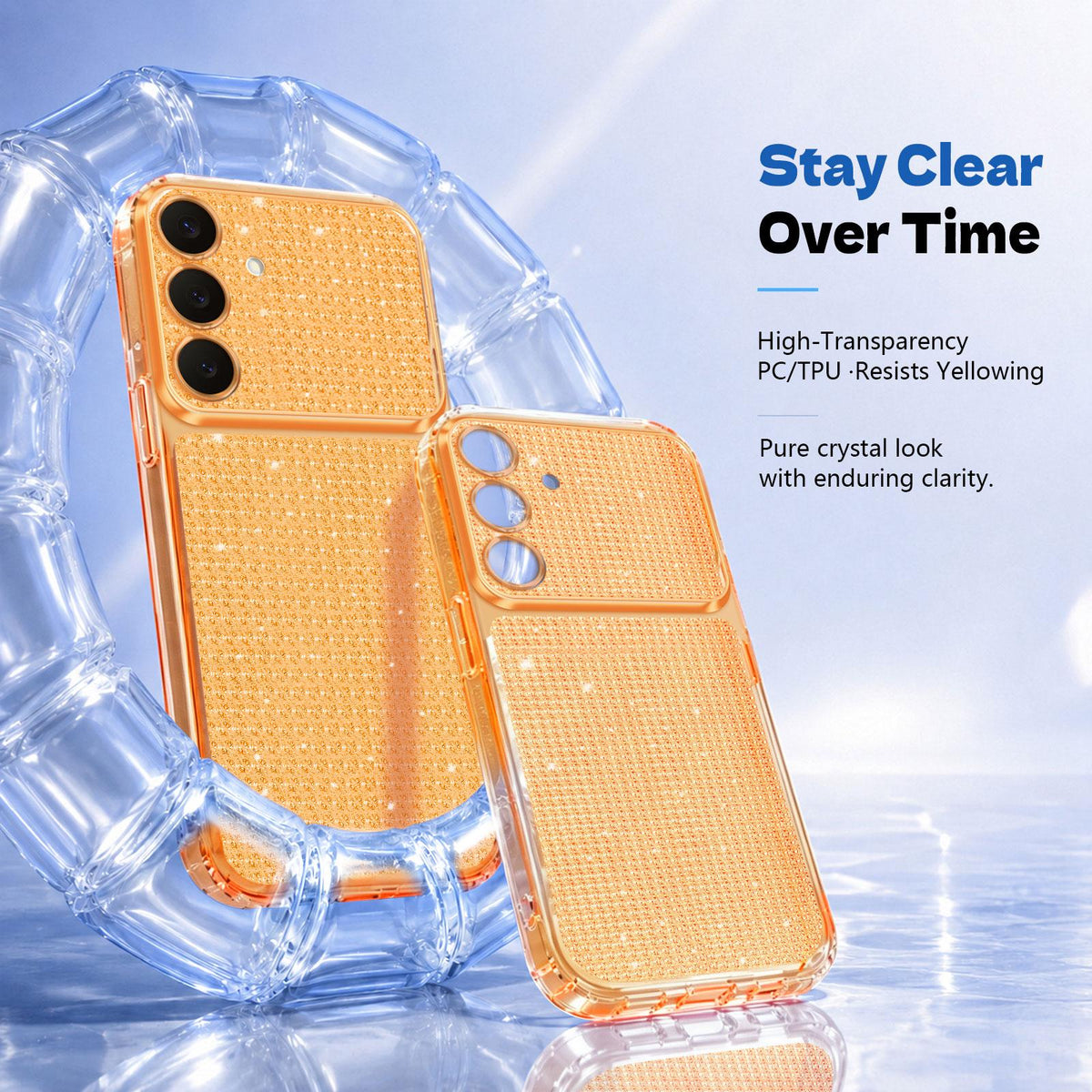 For Galaxy S25 5G / S24 5G Sparkling Diamond Glitter Airbag Phone Case - Orange - EDA009987206B