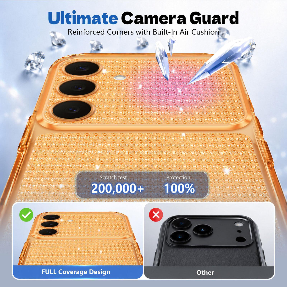 For Galaxy S25 5G / S24 5G Sparkling Diamond Glitter Airbag Phone Case - Orange - EDA009987206B