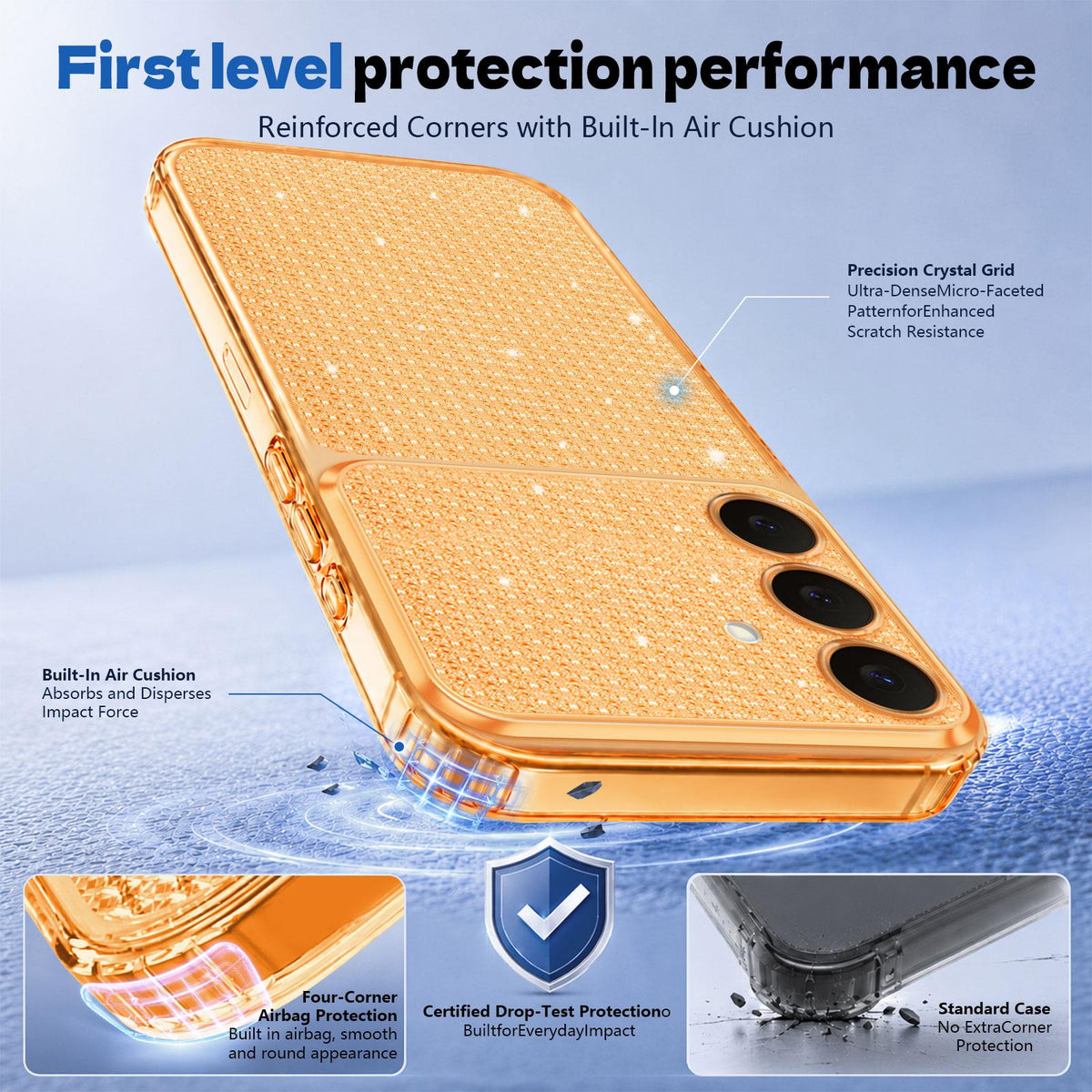 For Galaxy S25 5G / S24 5G Sparkling Diamond Glitter Airbag Phone Case - Orange - EDA009987206B