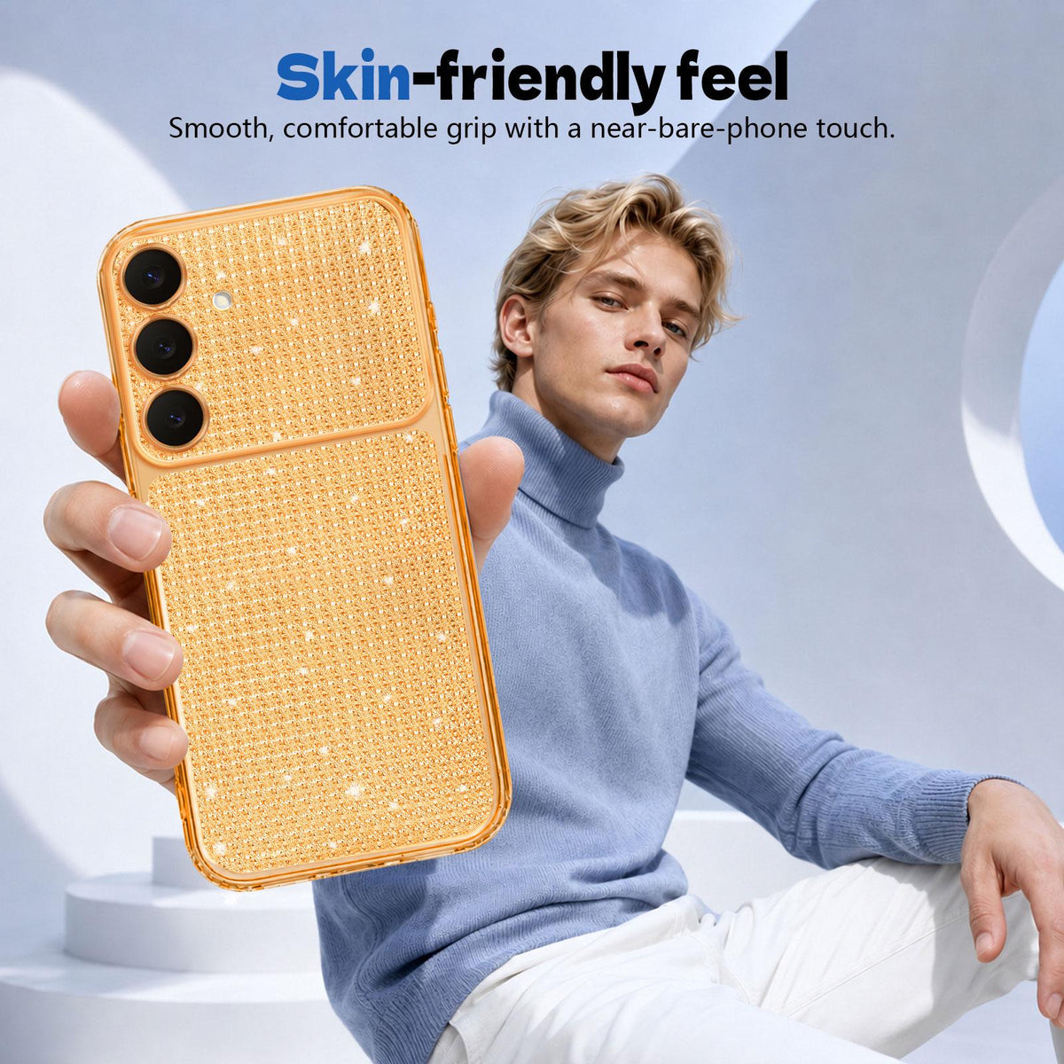 For Galaxy S25 5G / S24 5G Sparkling Diamond Glitter Airbag Phone Case - Orange - EDA009987206B