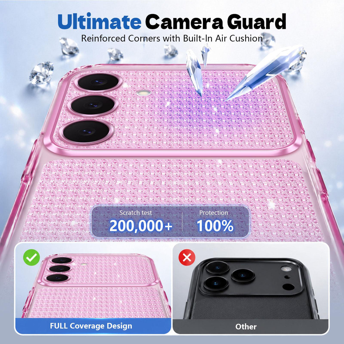 For Galaxy S25 5G / S24 5G Sparkling Diamond Glitter Airbag Phone Case - Pink - EDA009987206C