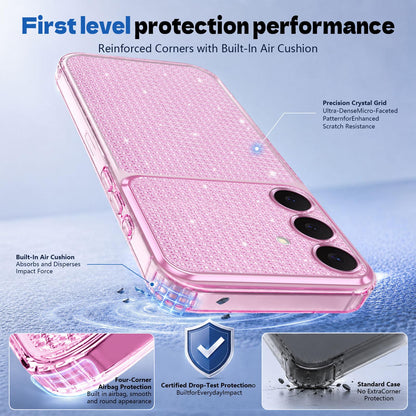 For Galaxy S25 5G / S24 5G Sparkling Diamond Glitter Airbag Phone Case - Pink - EDA009987206C