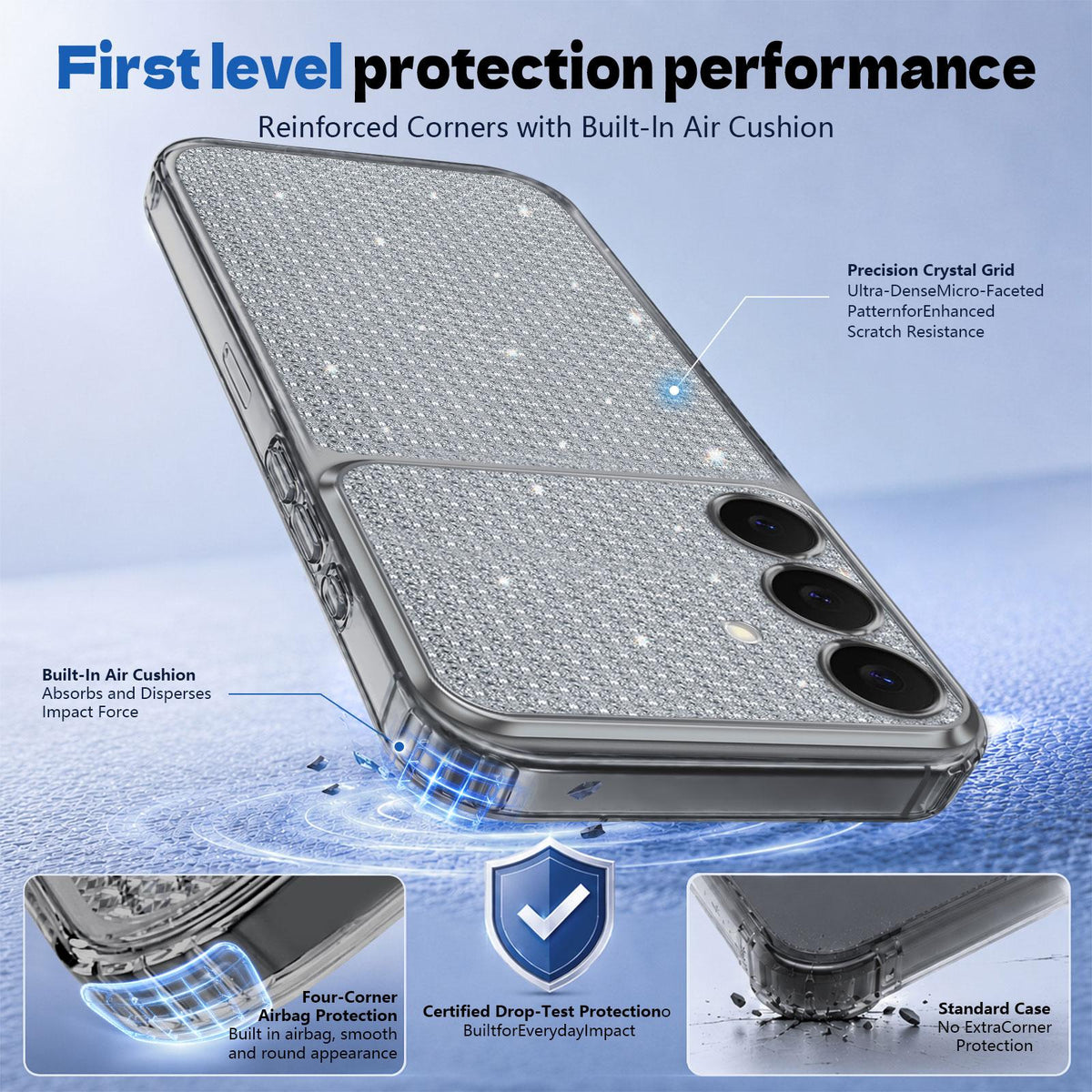For Galaxy S25 5G / S24 5G Sparkling Diamond Glitter Airbag Phone Case - Black - EDA009987206D