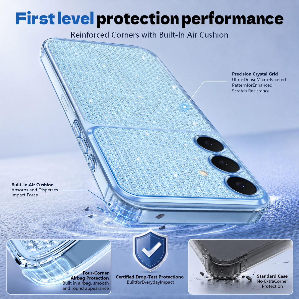 For Galaxy S25 5G / S24 5G Sparkling Diamond Glitter Airbag Phone Case - Blue - EDA009987206E