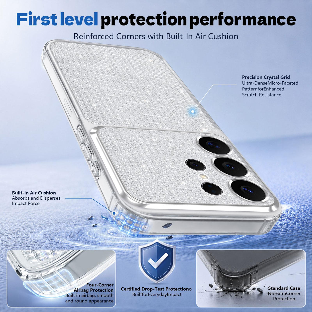 For Galaxy S24 Ultra 5G Sparkling Diamond Glitter Airbag Phone Case - White - EDA009987207A