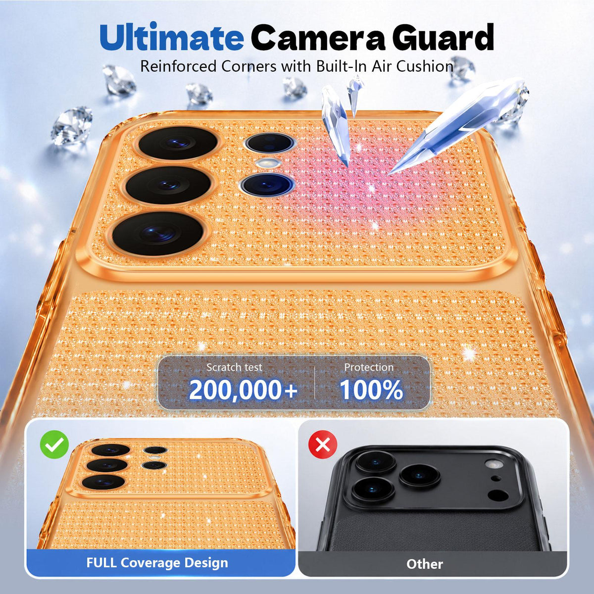 For Galaxy S24 Ultra 5G Sparkling Diamond Glitter Airbag Phone Case - Orange - EDA009987207B