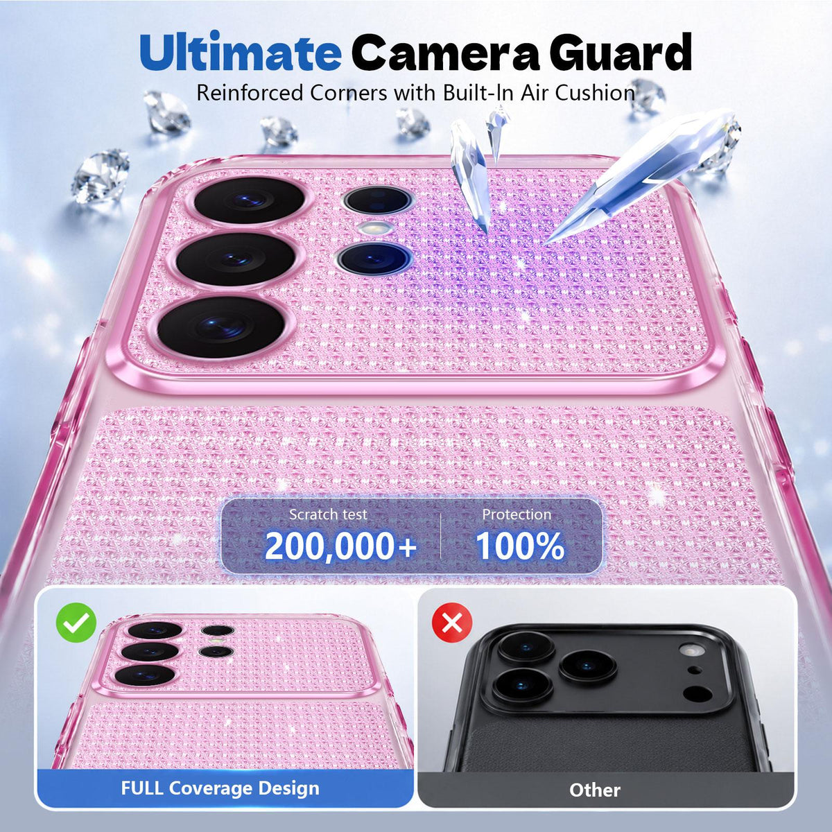 For Galaxy S24 Ultra 5G Sparkling Diamond Glitter Airbag Phone Case - Pink - EDA009987207C