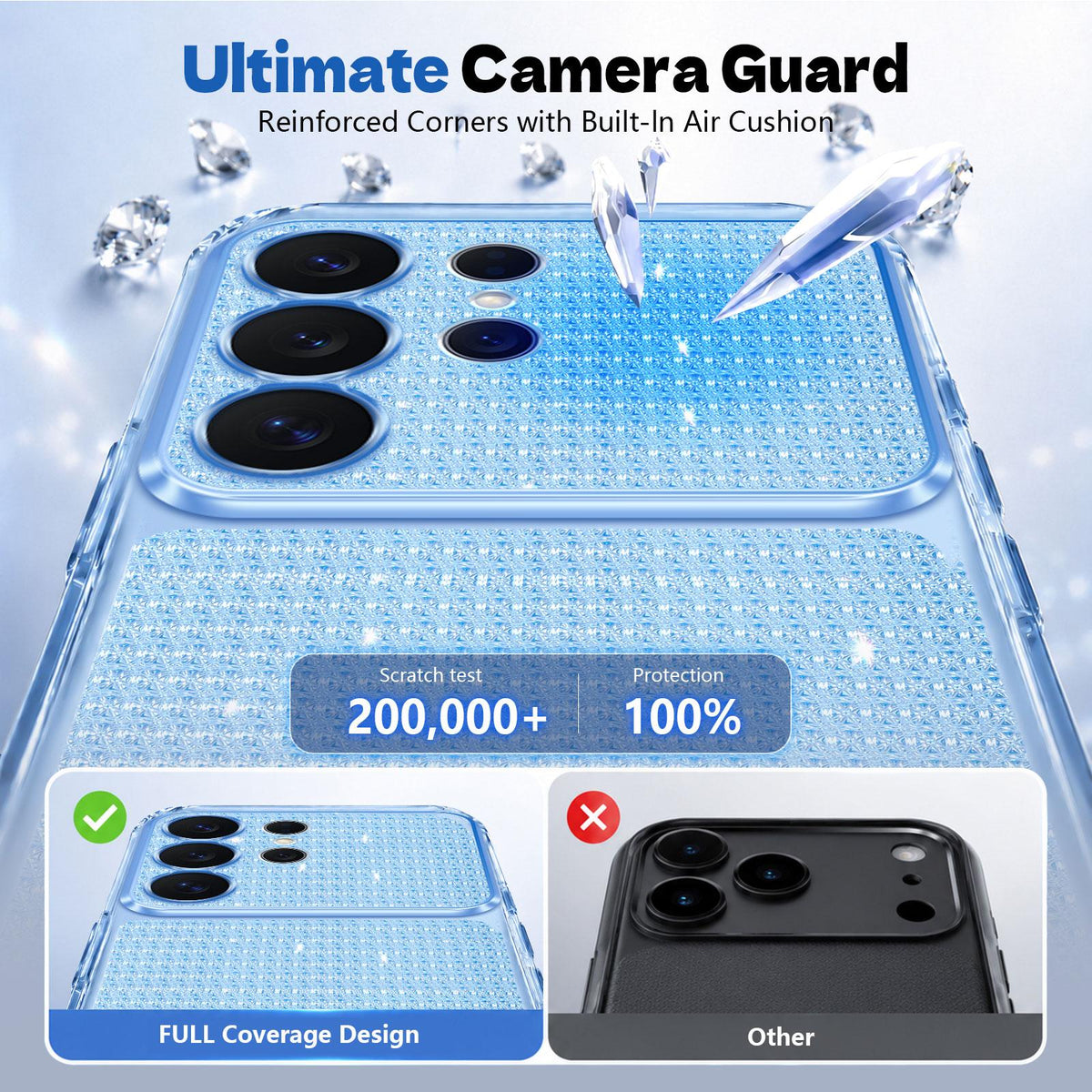 For Galaxy S24 Ultra 5G Sparkling Diamond Glitter Airbag Phone Case - Blue - EDA009987207E