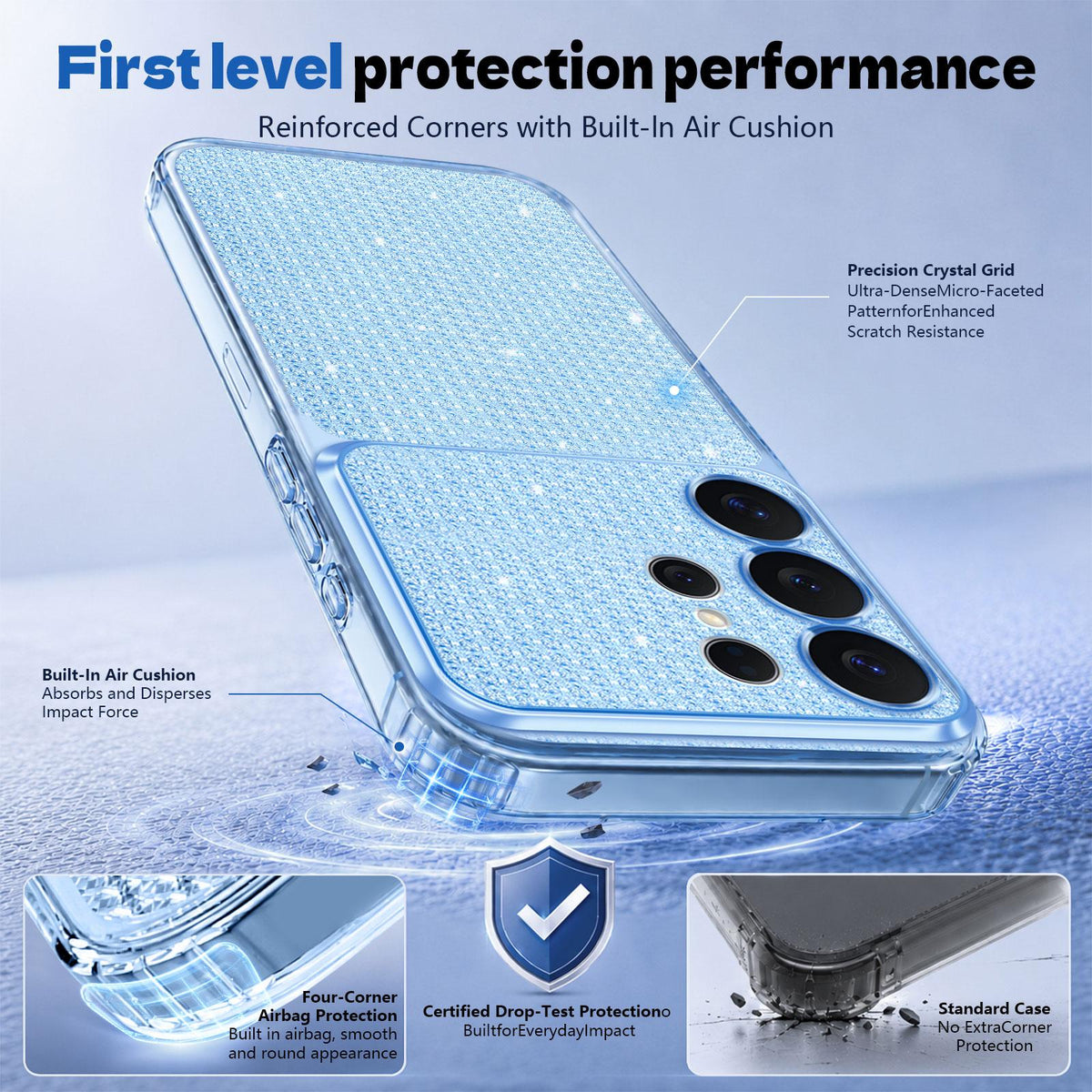 For Galaxy S24 Ultra 5G Sparkling Diamond Glitter Airbag Phone Case - Blue - EDA009987207E