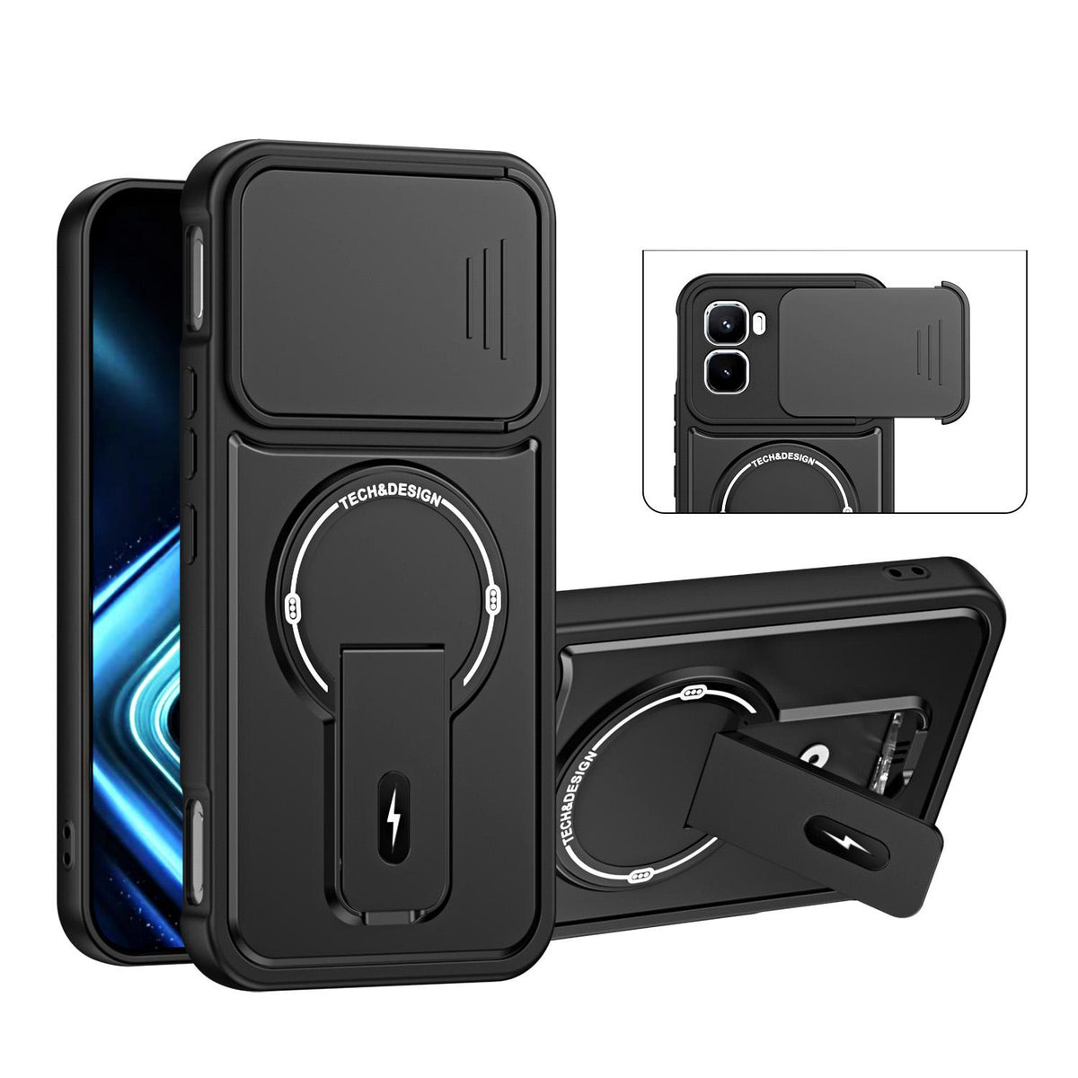 For Infinix GT 50 Pro Sliding Camshield Holder Magnetic Phone Case - Black - EDA009987301B