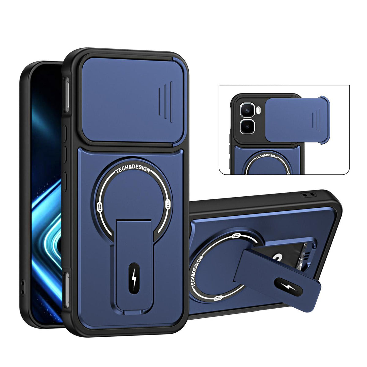 For Infinix GT 50 Pro Sliding Camshield Holder Magnetic Phone Case - Blue - EDA009987301D