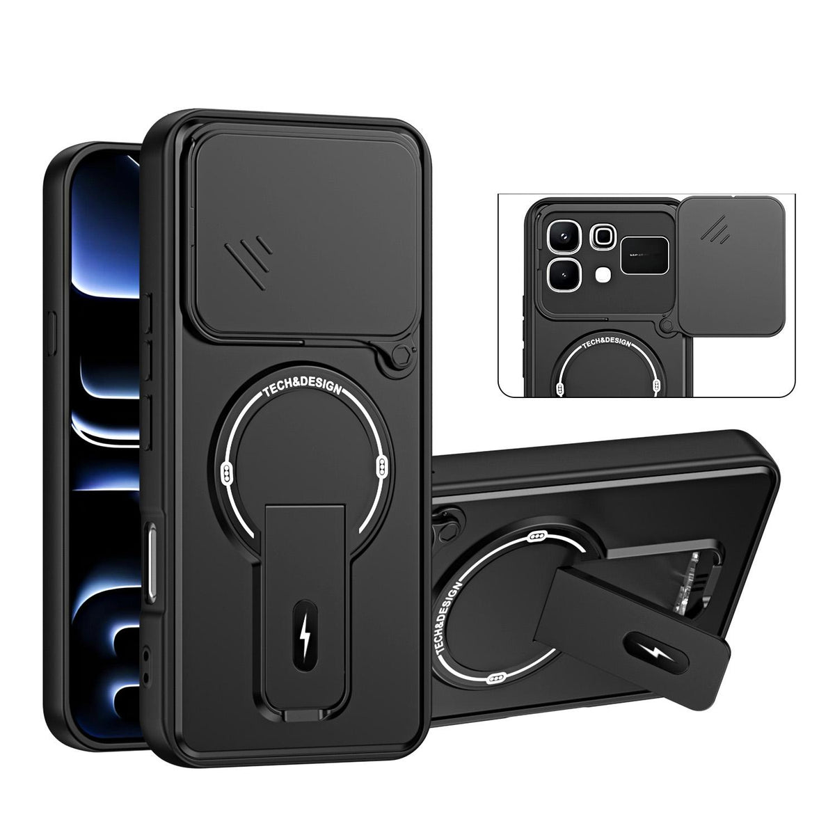 For Infinix Note 60 / Note 60 Pro Sliding Camshield Holder Magnetic Phone Case - Black - EDA009987303B