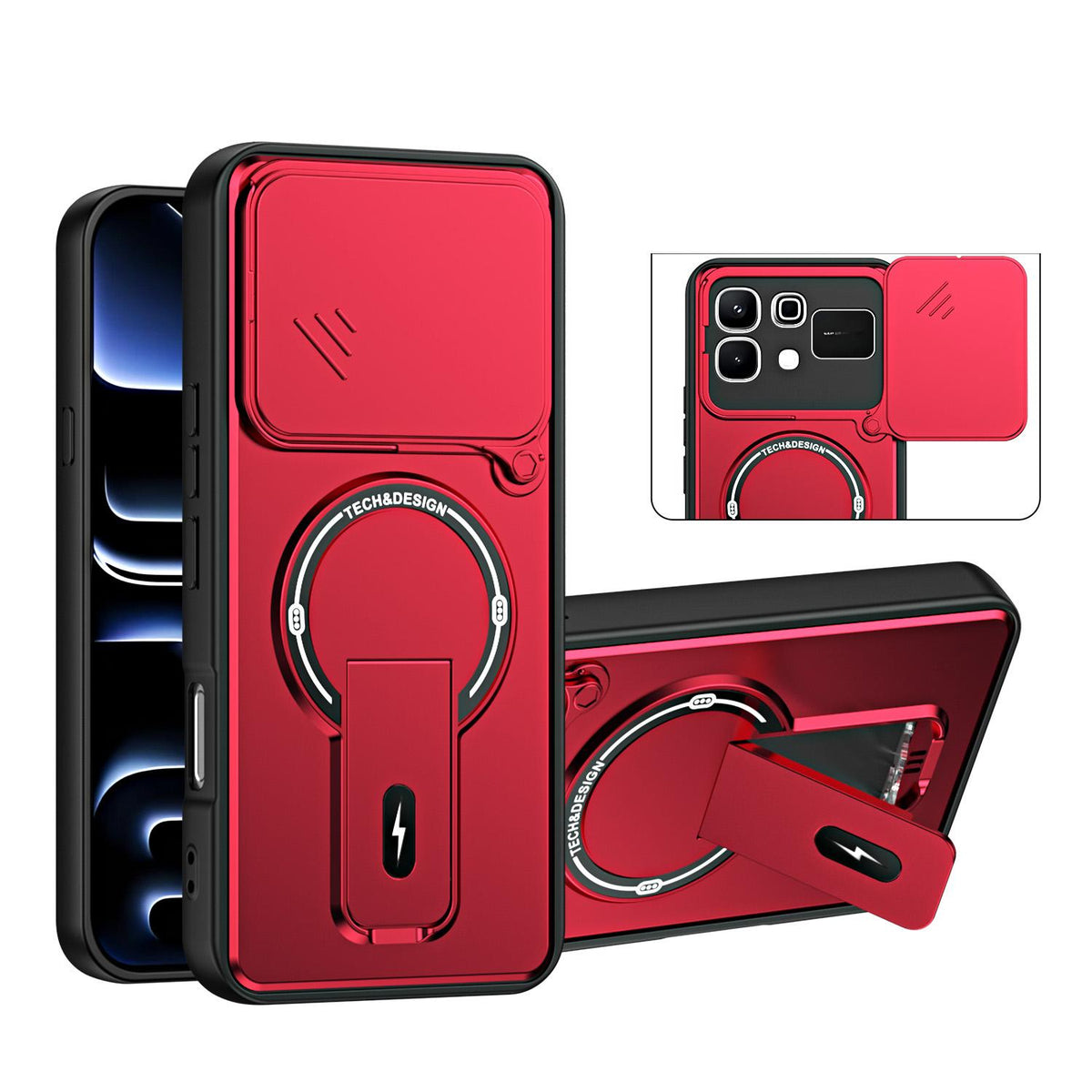 For Infinix Note 60 / Note 60 Pro Sliding Camshield Holder Magnetic Phone Case - Red - EDA009987303C