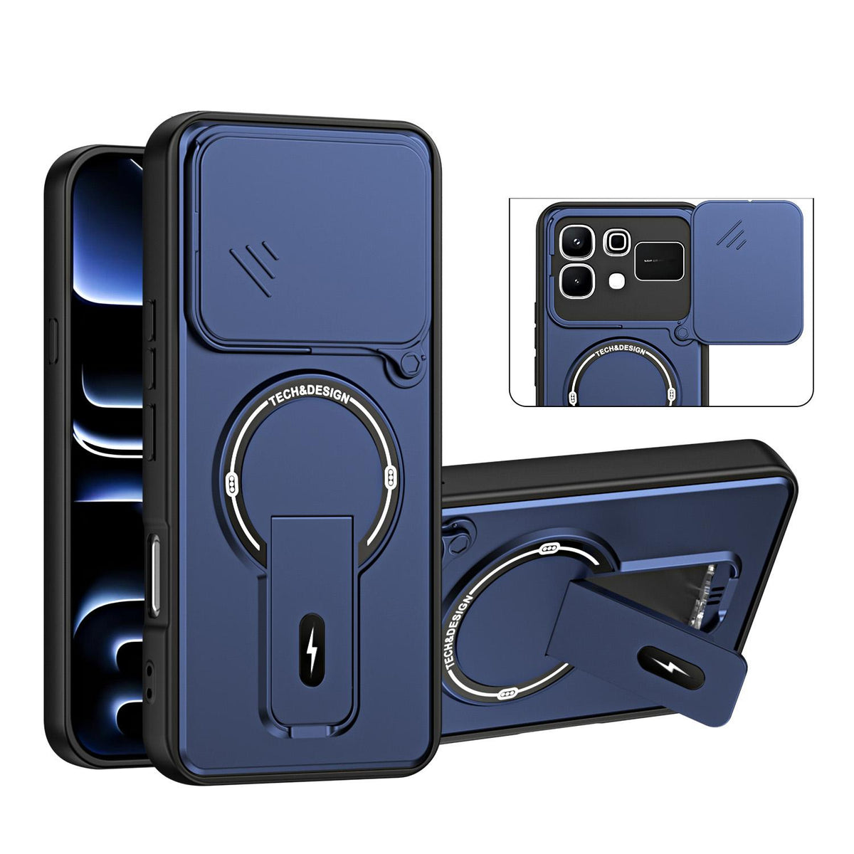 For Infinix Note 60 / Note 60 Pro Sliding Camshield Holder Magnetic Phone Case - Blue - EDA009987303D